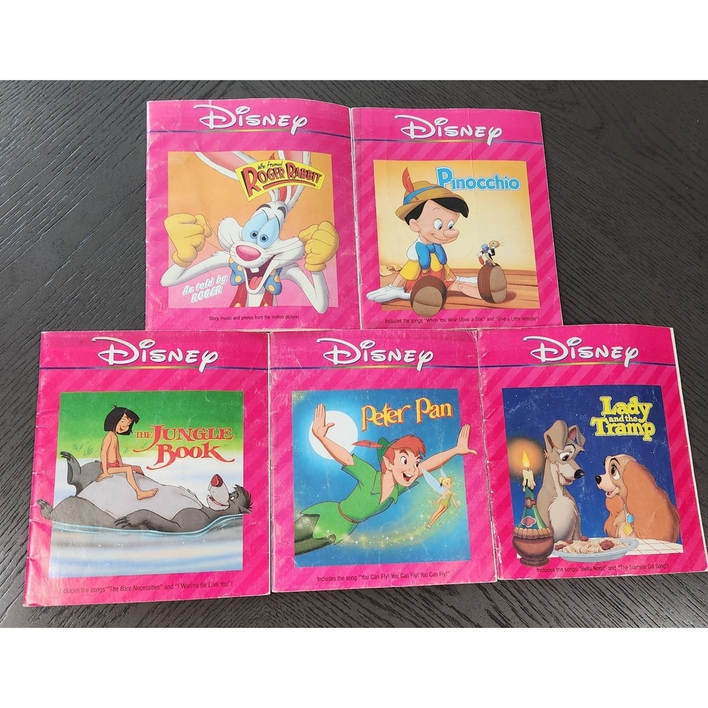 Vintage Disney Read-Along Book Lot Roger Rabbit Pinocchio Jungle Book Peter Pan